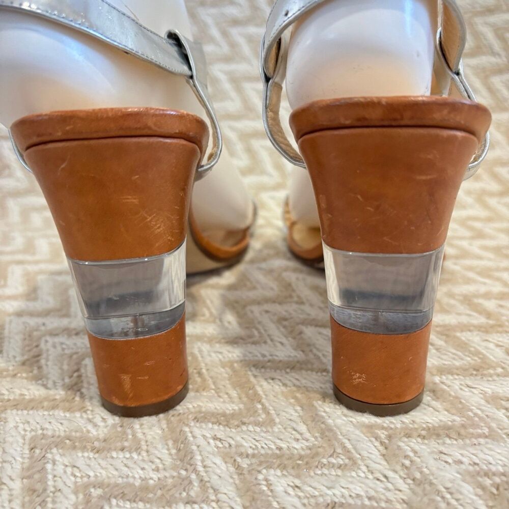 Kate Spade Women's Vero Cuoio Leather Lucite High Heel Shoes Tan Silver Size 10 - Picture 5 of 9